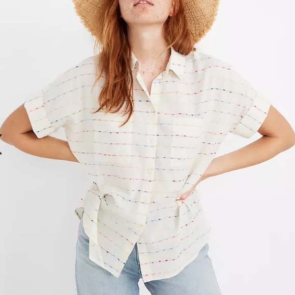 Madewell Courier Shirt in Flecked Rainbow Stripe XXS NWT - Picture 2 of 8
